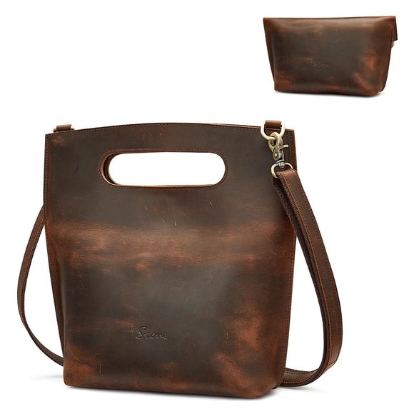 Vintage Genuine Leather Crossbody Bag Distressed Foldable Clutch Top :) - Picture 1 of 9